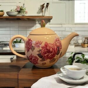 Teleflora Teapot 100th Anniversary Mothers Day Gift 2008 Pink Rose 7” H x 10” W